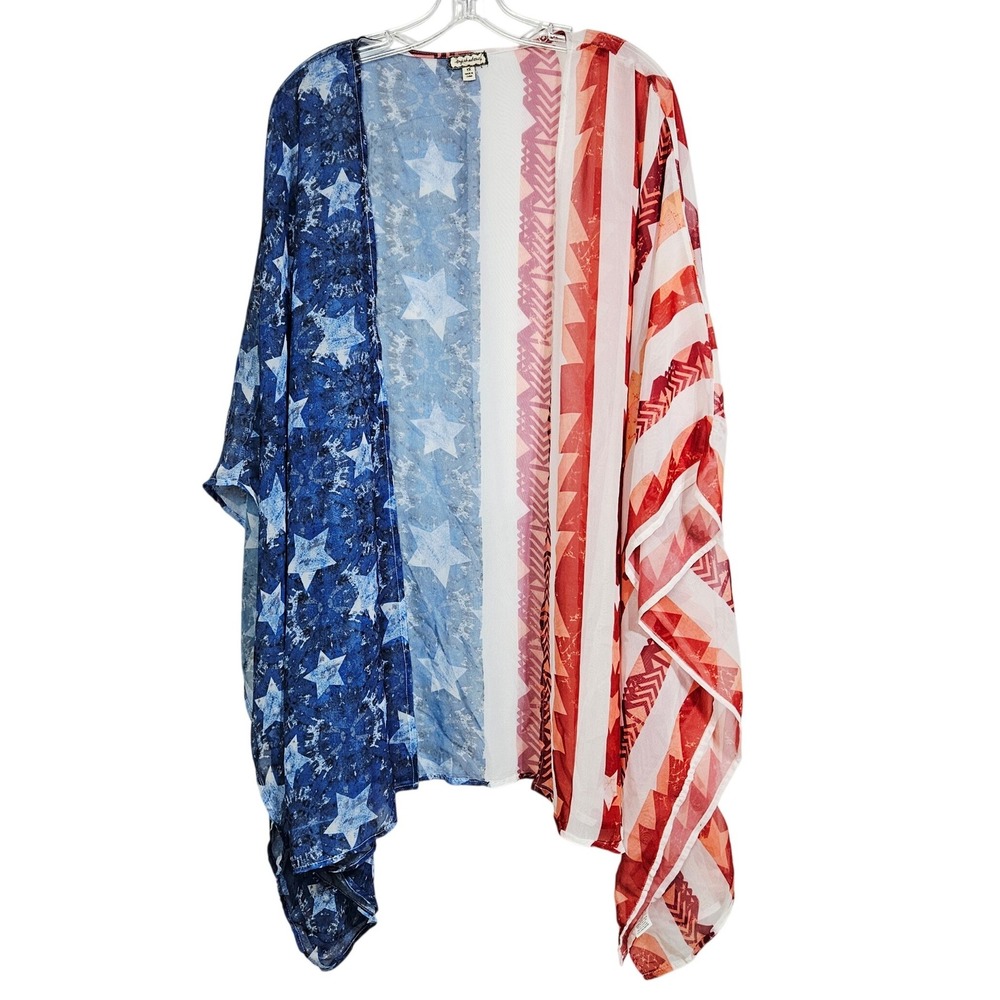 Red White Blue Stars Stripes Flag Kimono Wrap 1X Americana Patriotic Beach Cover